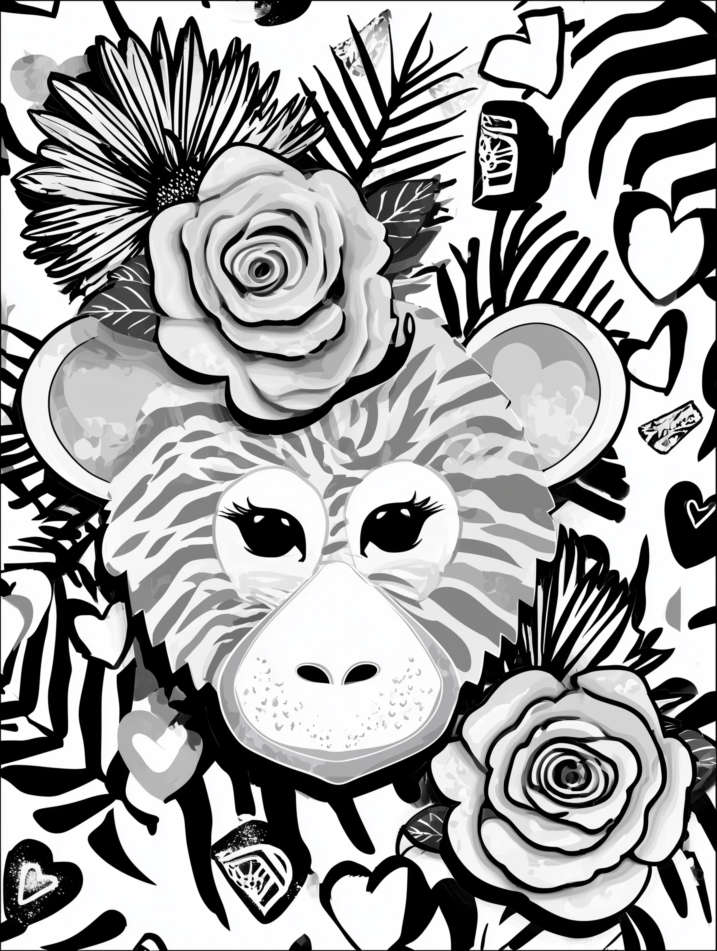 Free printable zoo coloring sheet featuring a monkey head